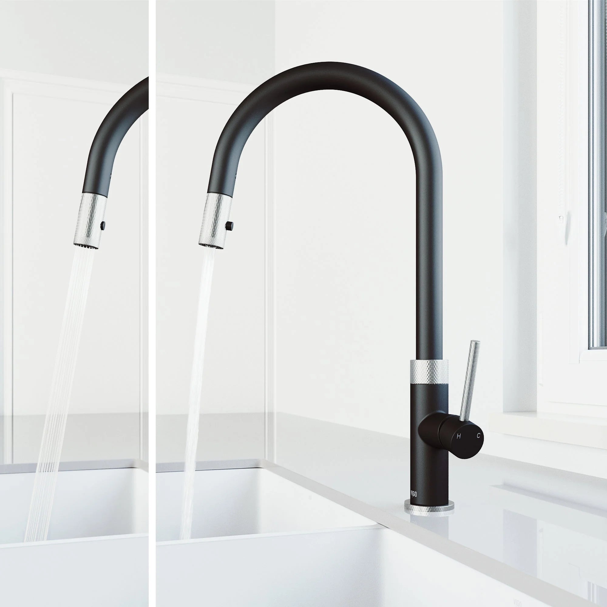 VIGO - Bristol Pull-Down Single Lever Kitchen Faucet In Stainless Steel/Matte Black Model# VG02033STMB