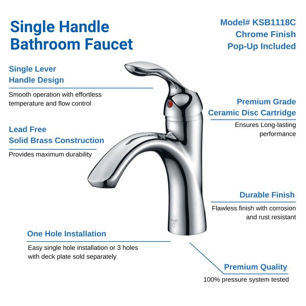 Oakland Single Handle Bathroom Sink Faucet with Pop Up Drain in Chrome Model# KSB1106C