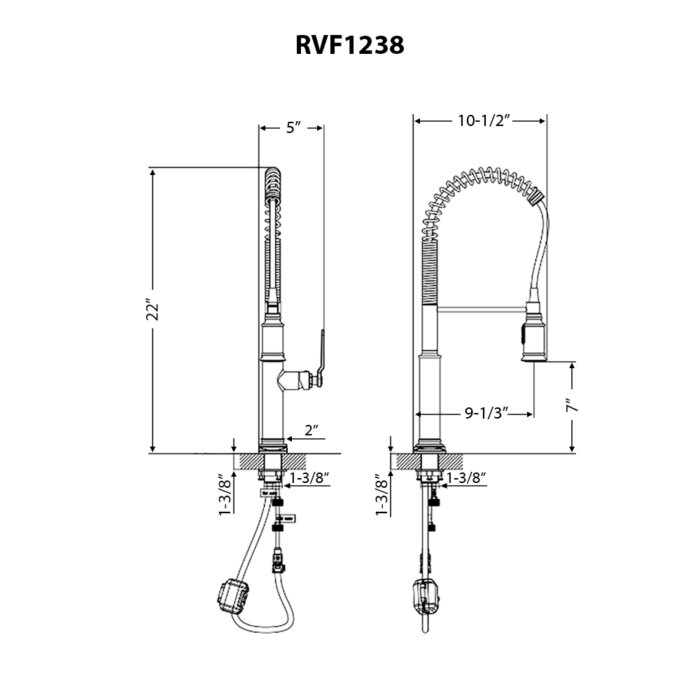 Bianca Model: RVF1238BN Ruvati Bianca Single Handle Pull Down Industrial Pre-Rinse High Arc Kitchen Faucet with Sprayer in Stainless Steel – RVF1238BN