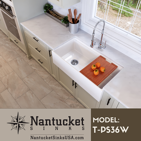 Nantucket Sinks - 36" Fireclay Farmhouse Workstation Single Bowl Kitchen Sink In White Model# T-PS36W