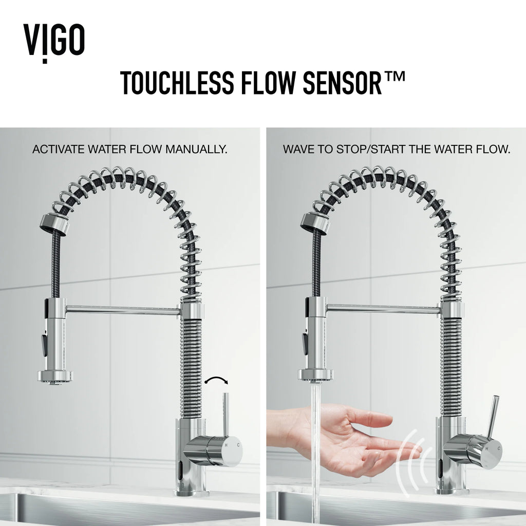 VIGO - Edison 19" Single Handle Smart Pull-Down Touchless Kitchen Faucet With Spring In Chrome Finish Model# VG02001CHS