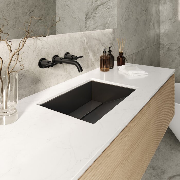 Ariaso Ruvati 20" x 14" Gunmetal Black Stainless Steel Undermount Ramp Bathroom Sink Stainless Steel – Model# RVH6140BL