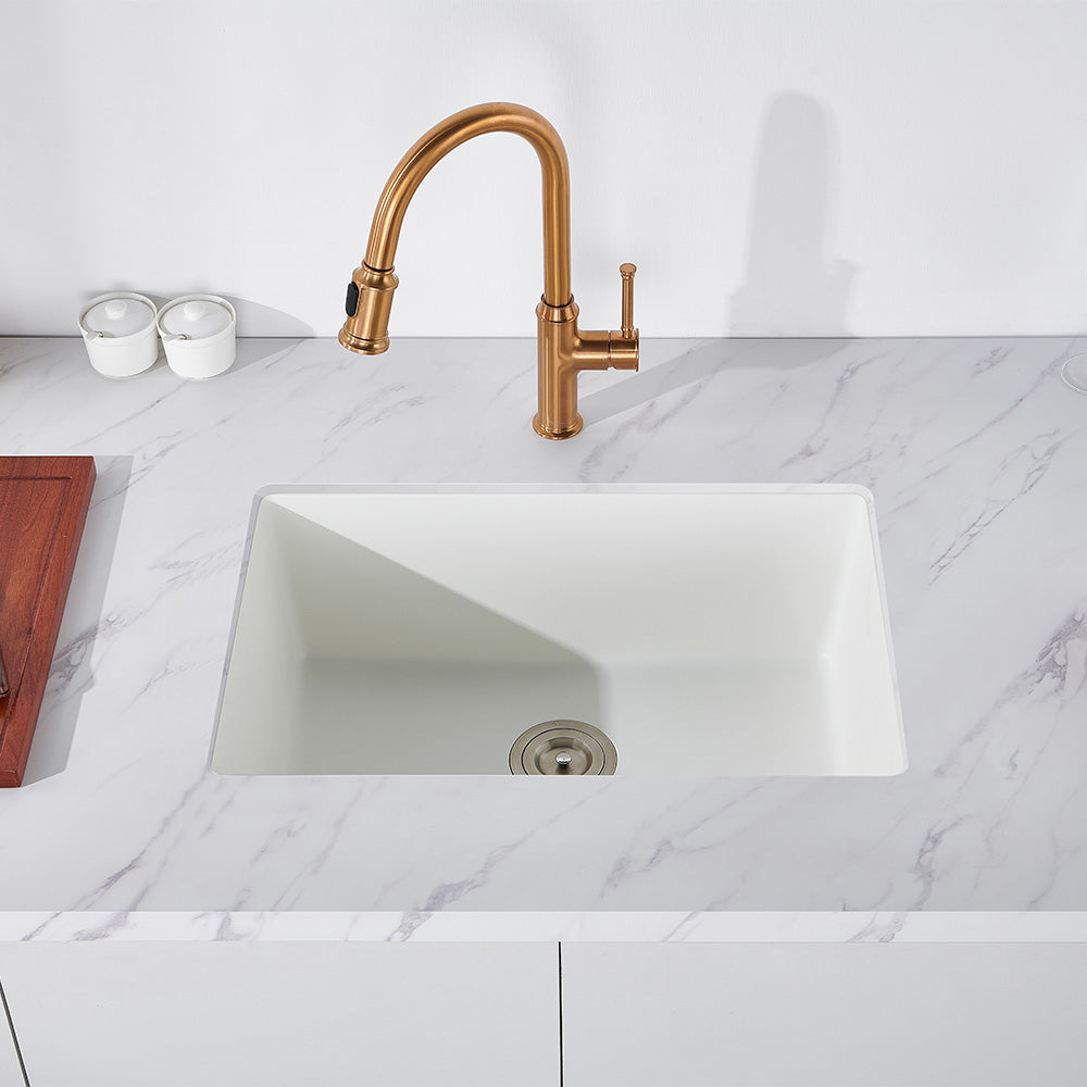 Oakland 27″ Undermount Granite Composite Single Bowl Kitchen Sink In White Model# KGU27189WT