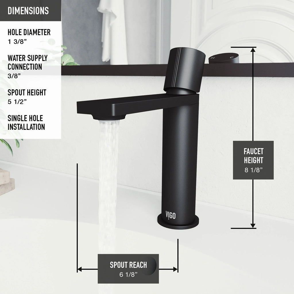 VIGO - Elan Single Hole Bathroom Faucet In Matte Black Model# VG01045MB