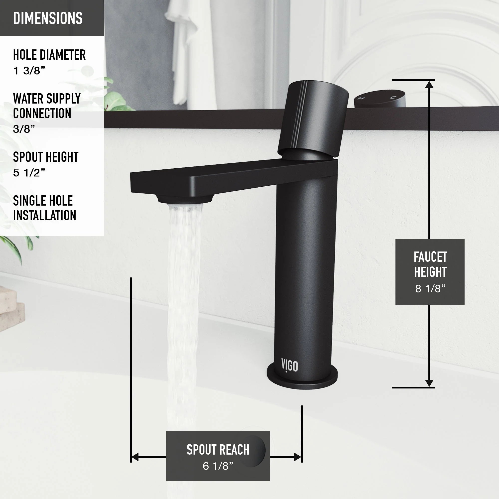 VIGO - Elan Single Hole Bathroom Faucet In Matte Black Model# VG01045MB