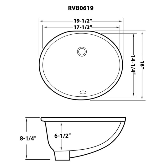 Krona Model: RVB0619 Ruvati 17 x 14 inch Undermount Bathroom Vanity Sink White Oval Porcelain Ceramic with Overflow – RVB0619