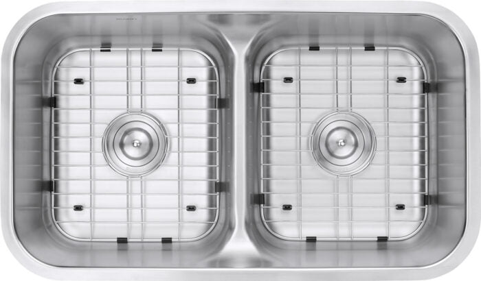 Parmi Model: RVM4350 Ruvati 32-inch Low-Divide 50/50 Double Bowl Undermount 16 Gauge Stainless Steel Kitchen Sink – RVM4350