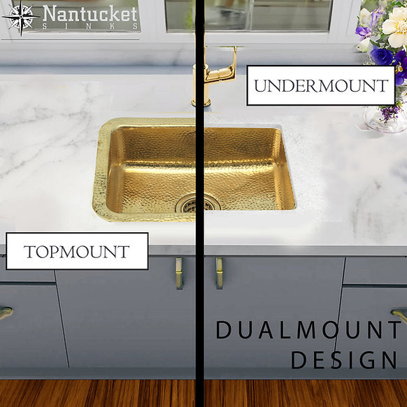 Nantucket Sinks - 20" Hand-Hammered Brass Dual Mount Bar/Prep Sink Model# REB2014