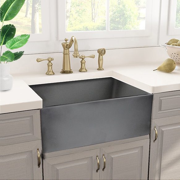 Nantucket Sinks - 23" Farmhouse Fireclay Sink With A Glazed Finish In Concrete Model# FCFS2418S-Concrete