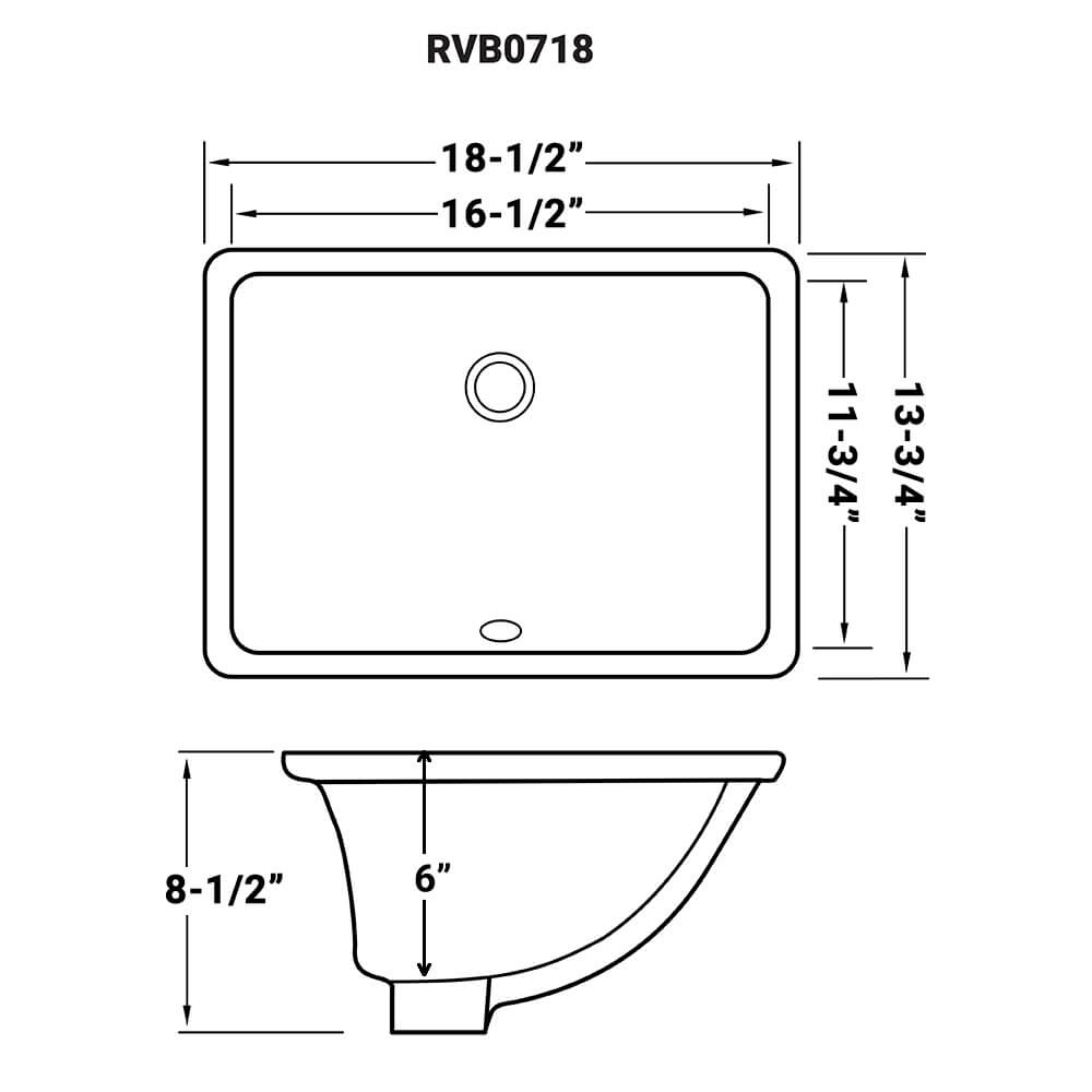 Krona Model: RVB0718 Ruvati 16 x 11-3/4 inch Undermount Bathroom Vanity Sink White Rectangular Porcelain Ceramic with Overflow – RVB0718