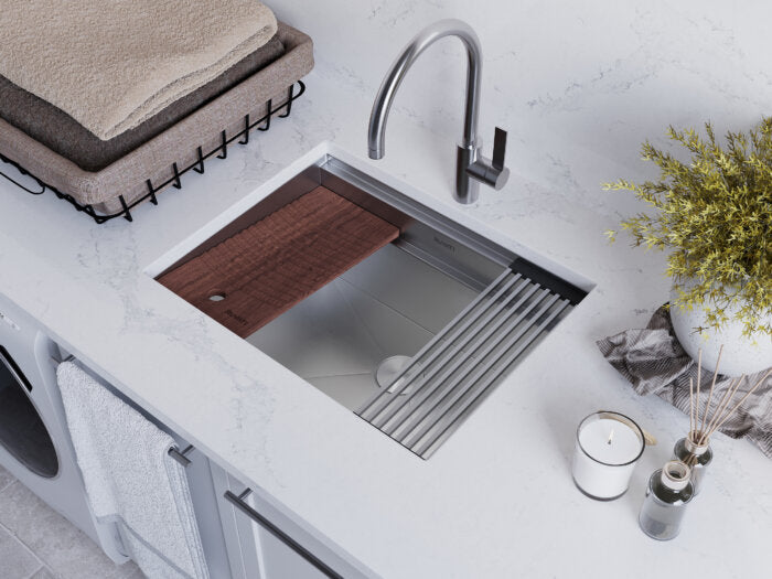 Alto Ruvati 23 x 19 x 12 inch Deep Laundry Workstation Sink with Washboard Undermount Stainless Steel – Model# RVU6525