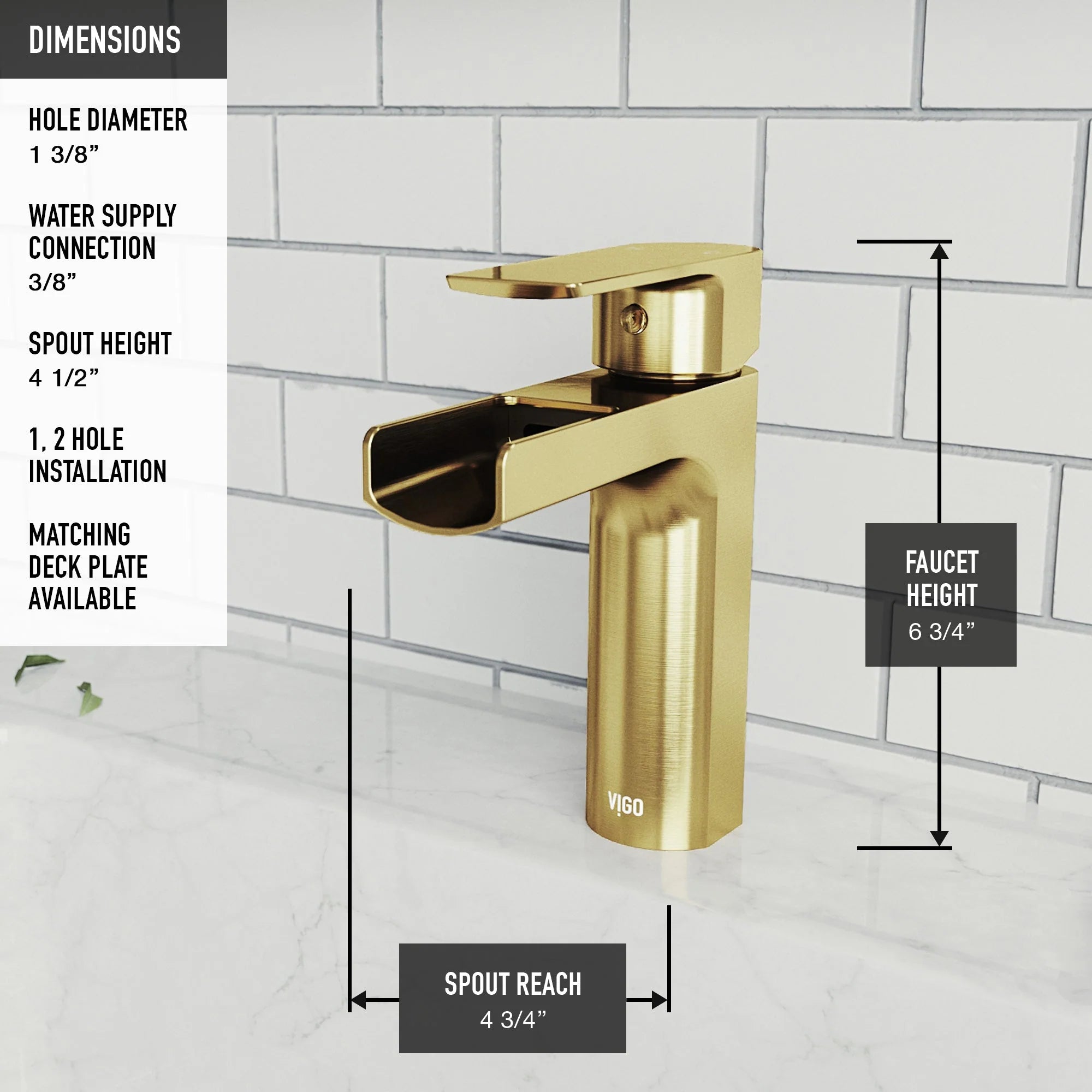 VIGO - Amada Single Hole Open Spout Bathroom Faucet In Matte Brushed Gold Finish Model# VG01042MG