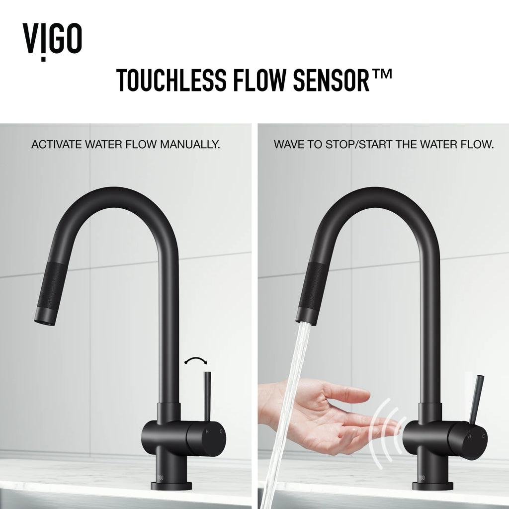 VIGO - Gramercy 17" Single Handle Smart Pull-Down Kitchen Touchless Faucet In Matte Black Model# VG02008MBS