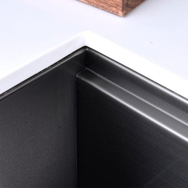 Oakland 33″ Workstation Farmhouse Kitchen Sink 90 Degree Square with Curved Front In Matte Black Model# WSF332110MB