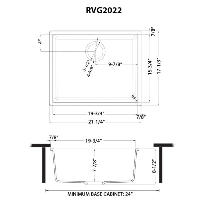 epiGranite Model: RVG2022BK Ruvati 21 x 17 inch Granite Composite Quartz Undermount Single Bowl Wet Bar Prep Sink – Midnight Black – RVG2022BK