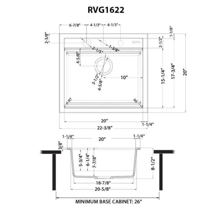 epiCube Model: RVG1622WH Ruvati 23-inch epiCube Granite Composite Quartz Workstation Drop-in Topmount Wet Bar Prep Sink Arctic White Matte – RVG1622WH