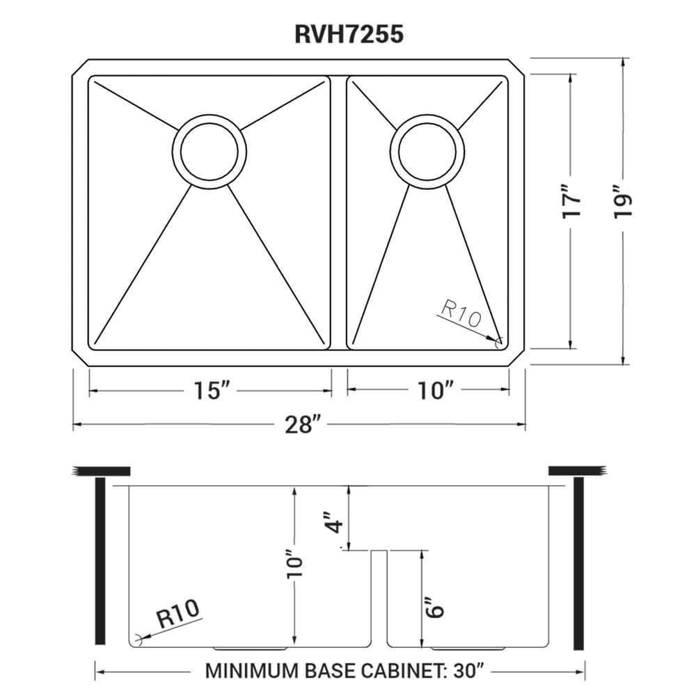 Urbana Ruvati 28-inch Low-Divide Undermount 60/40 Double Bowl Rounded Corners 16 Gauge Stainless Steel Kitchen Sink – Model# RVH7255
