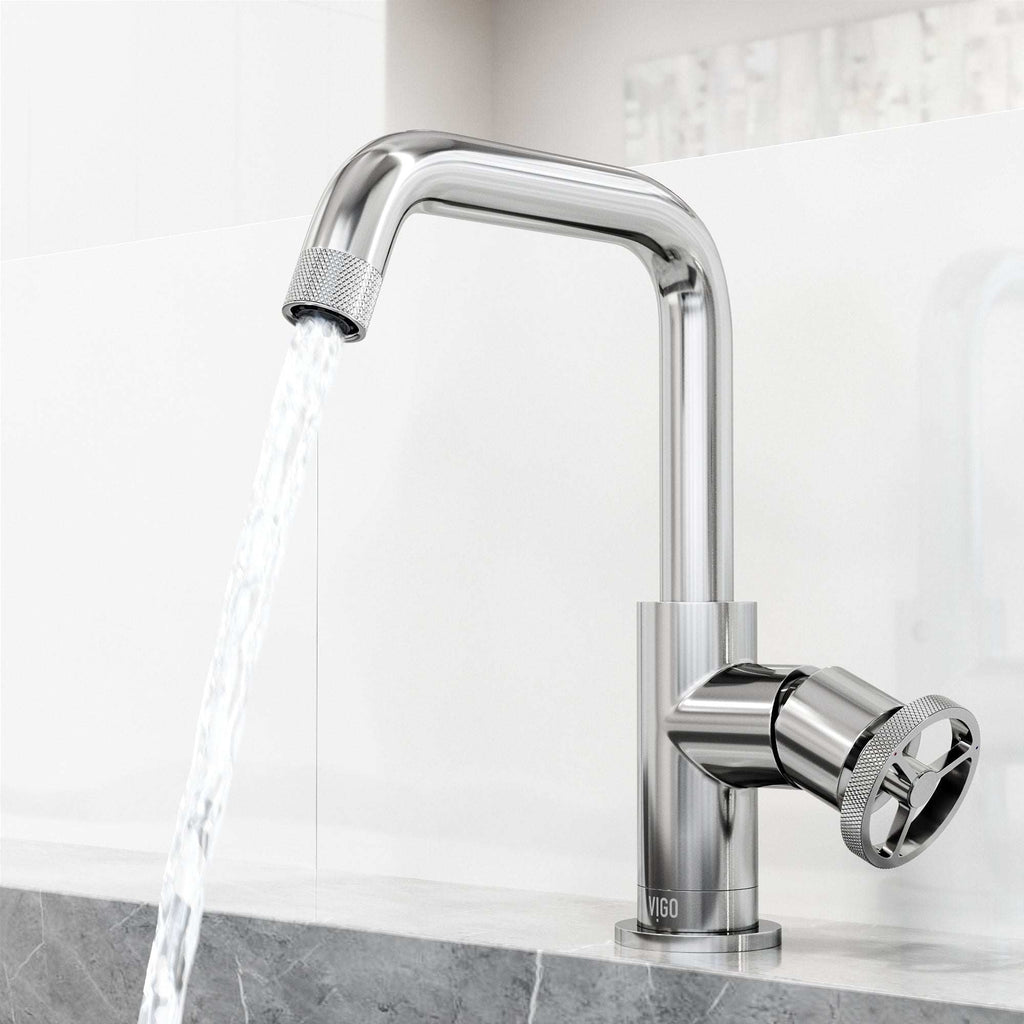 VIGO - Cass Single Hole Bathroom Faucet with Knurled Wheel Handle In Chrome Model# VG01047CH