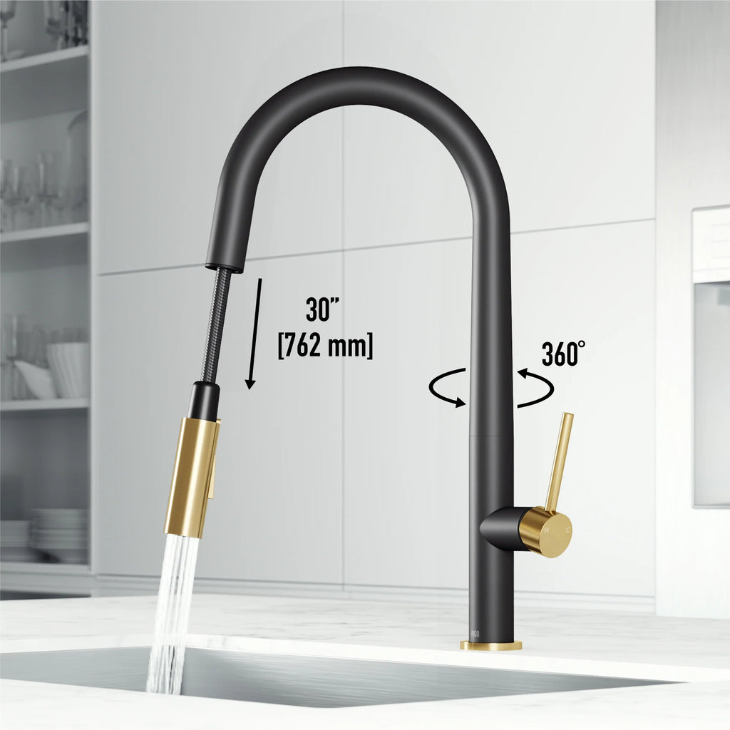 VIGO - Greenwich 18 in. Single Handle Pull-Down Kitchen Faucet In Primary Matte Black/Matte Brushed Gold Finish Model# VG02029SMBMGB