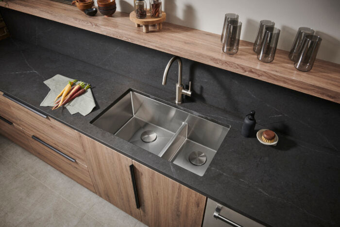 Urbana Ruvati 33" Low-Divide Undermount 60/40 Double Bowl 16 Gauge Rounded Corners Stainless Steel Kitchen Sink – Model # RVH7419