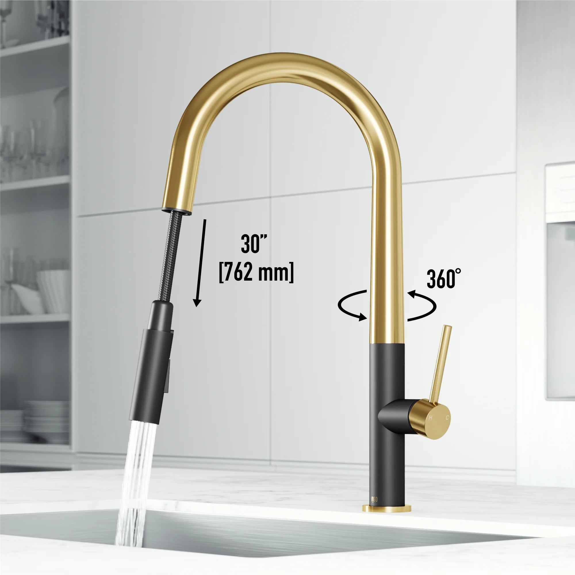 VIGO - Greenwich 18 in. Single Handle Pull-Down Kitchen Faucet In Primary Matte Brushed Gold/Matte Black Finish Model# VG02029SMBMGG