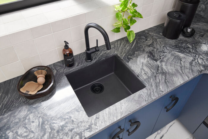 epiGranite Model: RVG2018BK Ruvati 17 x 17 inch Granite Composite Quartz Undermount Single Bowl Wet Bar Prep Sink – Midnight Black – RVG2018BK