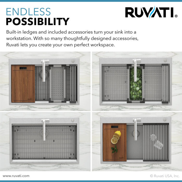 Siena Ruvati 33" x 22" Workstation Drop-in 40/60 Double Bowl Topmount Rounded Corners Kitchen Sink – Model # RVH8036