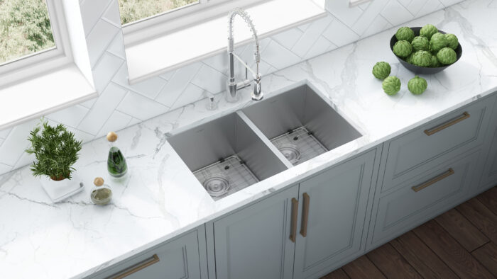 Nesta Model: RVH7350 Ruvati 30-inch Undermount 50/50 Double Bowl Zero Radius 16 Gauge Stainless Steel Kitchen Sink – Model# RVH7350