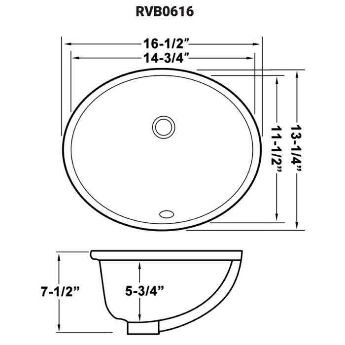 Krona Model: RVB0616 Ruvati 14-3/4 x 11 inch Undermount Bathroom Vanity Sink White Oval Porcelain Ceramic with Overflow – RVB0616