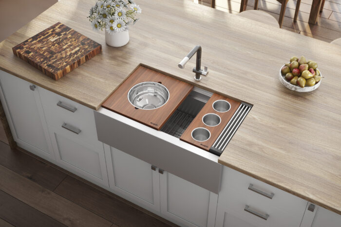 Dual Tier Model # RVH9222 Ruvati 33" Workstation Two-Tiered Ledge Kitchen Sink Apron-Front 16 Gauge