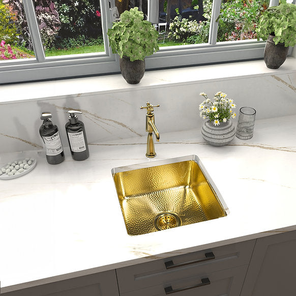 Nantucket Sinks - Matte Finish Hammered Brass Square Dual-mount Bar Sink Model #SQRB-7MF