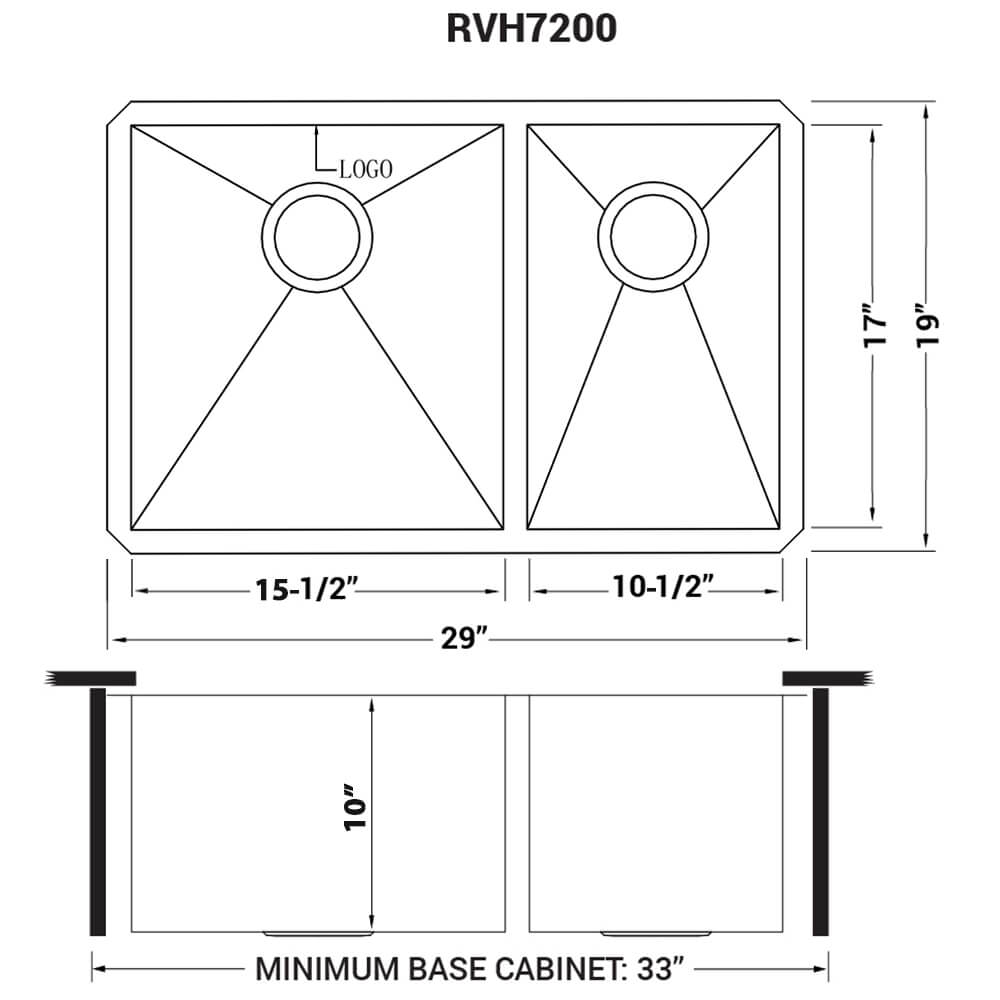 Nesta Ruvati 29-inch Undermount 60/40 Double Bowl Zero Radius 16 Gauge Stainless Steel Kitchen Sink – Model# RVH7200