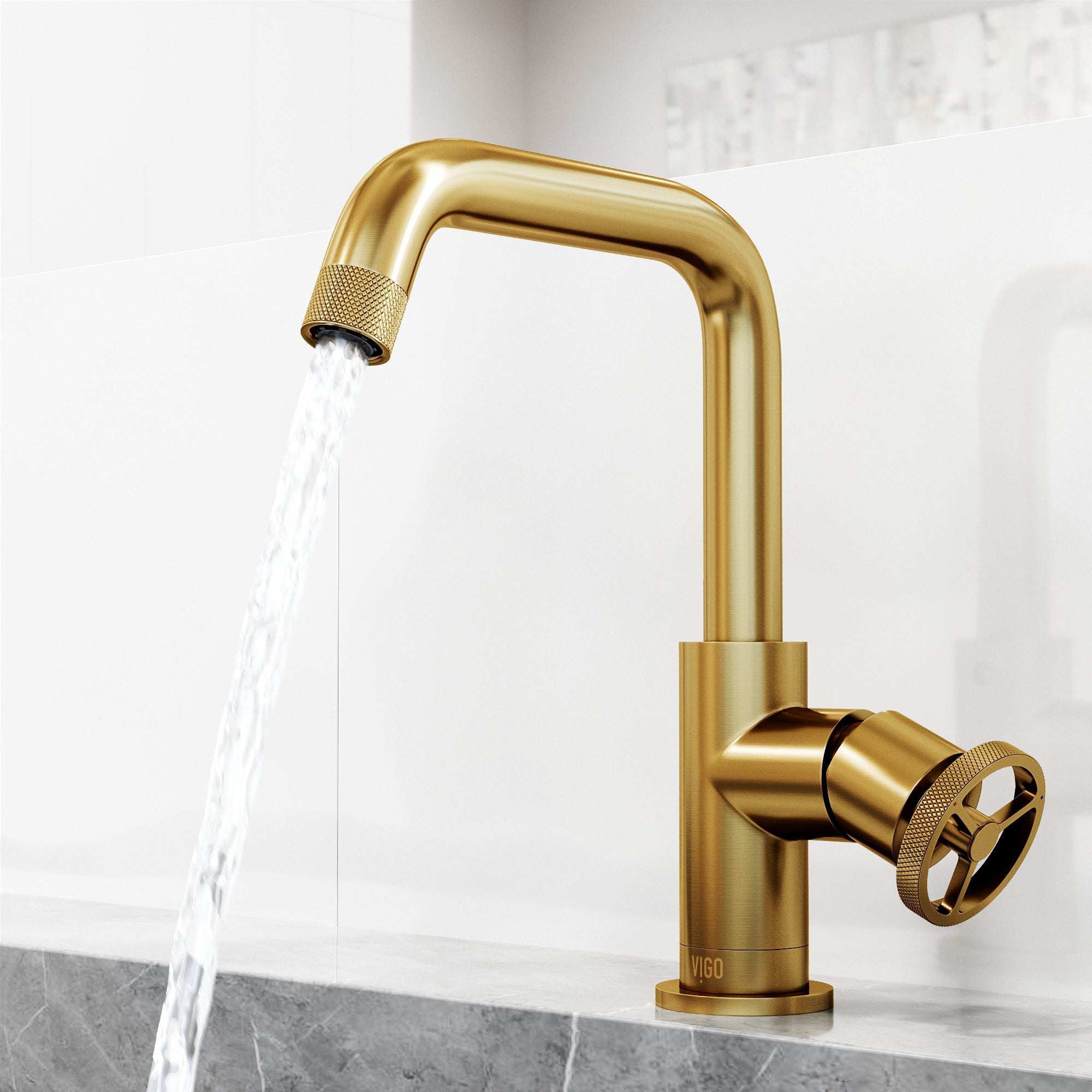 VIGO - Cass Single Hole Bathroom Faucet with Knurled Wheel Handle In Matte Brushed Gold Model# VG01047MG