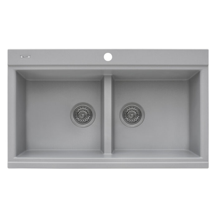 epiGranite Model: RVG1350GR Ruvati 34 inch epiGranite Drop-in Topmount Workstation Ledge Granite Composite Quartz Kitchen Sink – Silver Gray – RVG1350GR