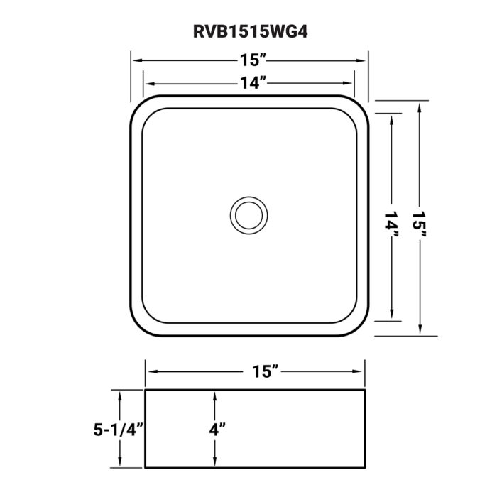 Pietra Model: RVB1515WG4 Ruvati 15 x 15 inch Bathroom Vessel Sink Gold Decorative Pattern Above Vanity Counter White Porcelain Ceramic – Model# RVB1515WG4
