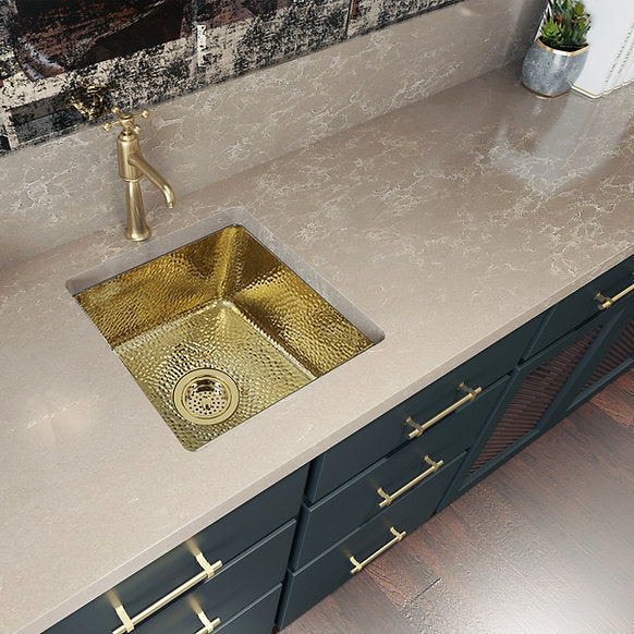 Nantucket Sink Hammered Brass Square Undermount Bar Sink Model# SQRB-7