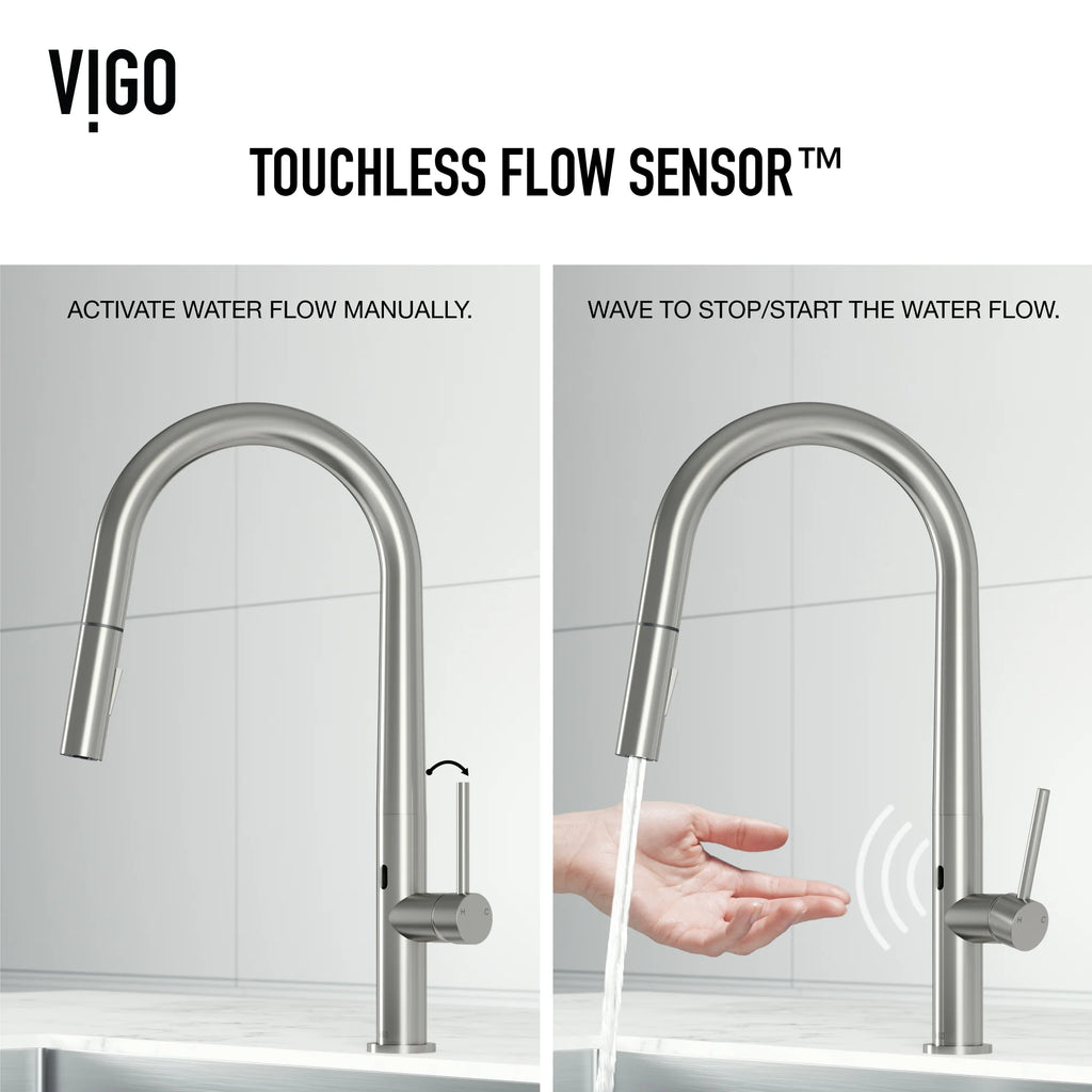 VIGO - Greenwich 18 in. Single Handle Smart Pull-Down Touchless Sensor Kitchen Faucet In Stainless Steel Finish Model# VG02029STS