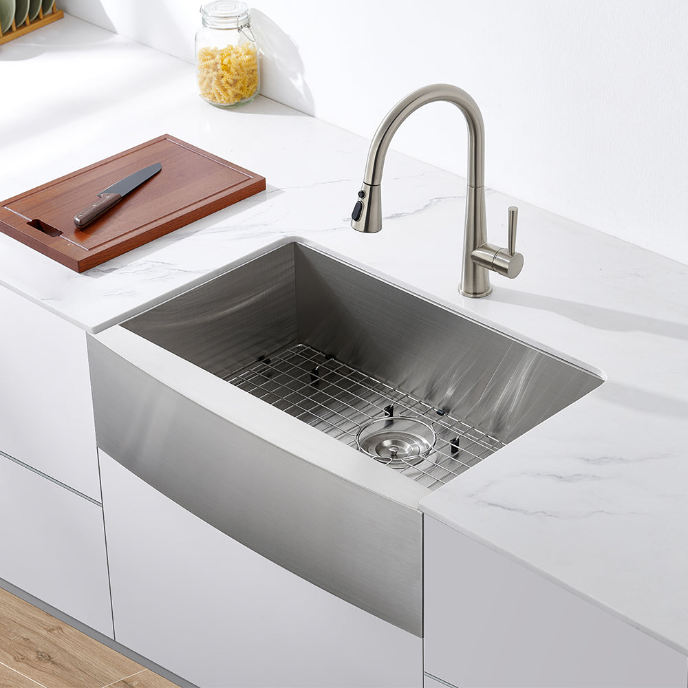 Oakland 33″ Zero Radius, Farmhouse 16 Gauge Stainless Steel Single Bowl Kitchen Sink Model# KSF332010S