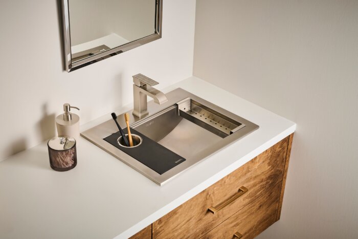 Decora Model: RVF5132BN Ruvati Decora Single Handle Square Art Deco Square Transitional Bathroom Faucet in Brushed Nickel – RVF5132BN