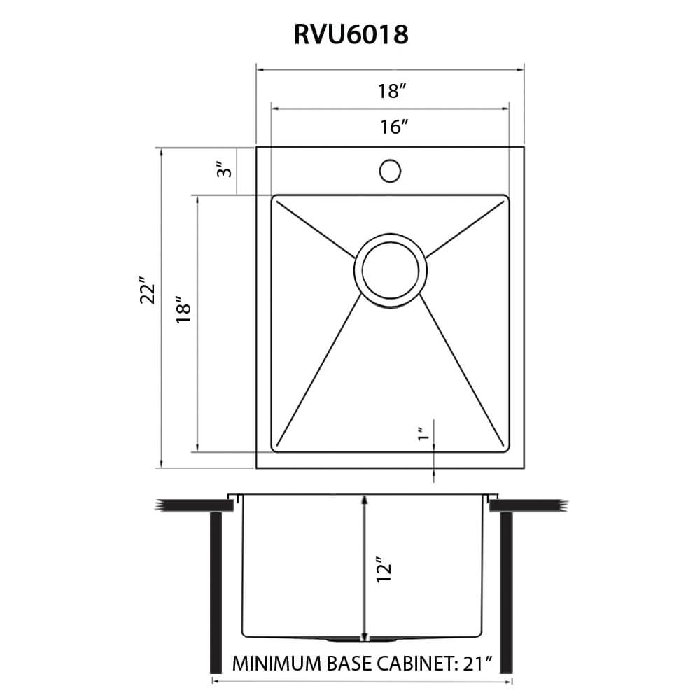Forma Pro Ruvati Top Mount Laundry Utility Sink 18" x 22" x 12" Rounded Corners Deep 16 Gauge Stainless Steel – Model# RVU6018