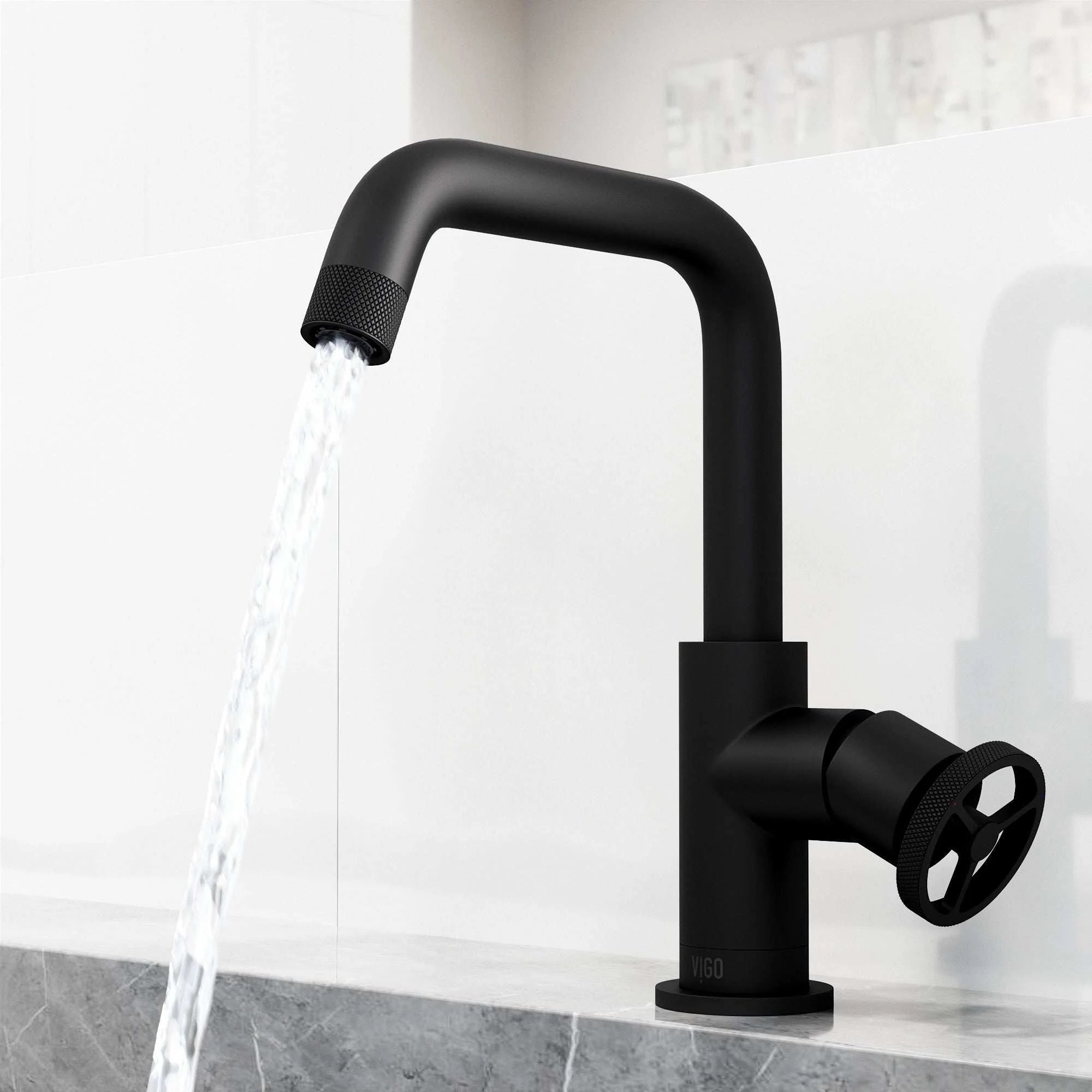 VIGO - Cass Single Hole Bathroom Faucet with Knurled Wheel Handle In Matte Black Model# VG01047MB