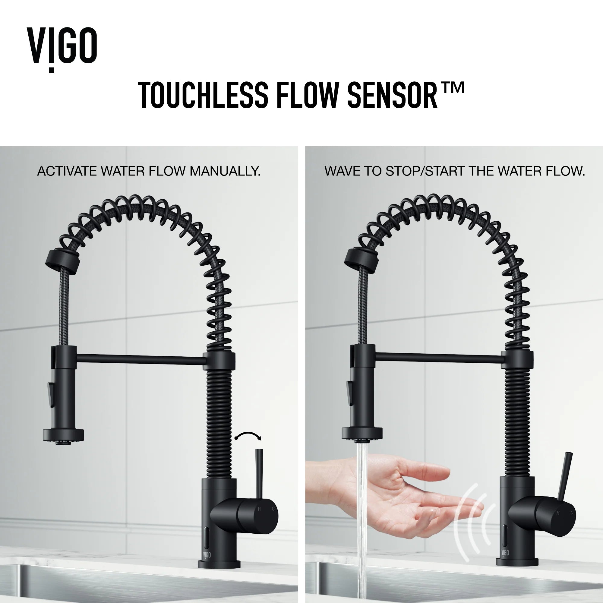 VIGO - Edison 19" Single Handle Smart Pull-Down Touchless Kitchen Faucet With Spring In Matte Black Finish Model# VG02001MBS