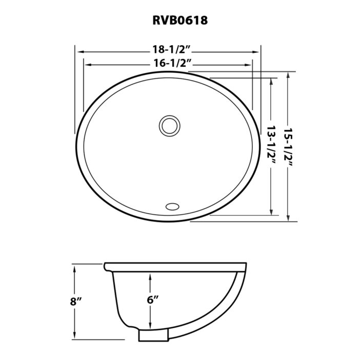 Krona Model: RVB0618 Ruvati 16 x 13 inch Undermount Bathroom Sink White Oval Porcelain Ceramic with Overflow – RVB0618