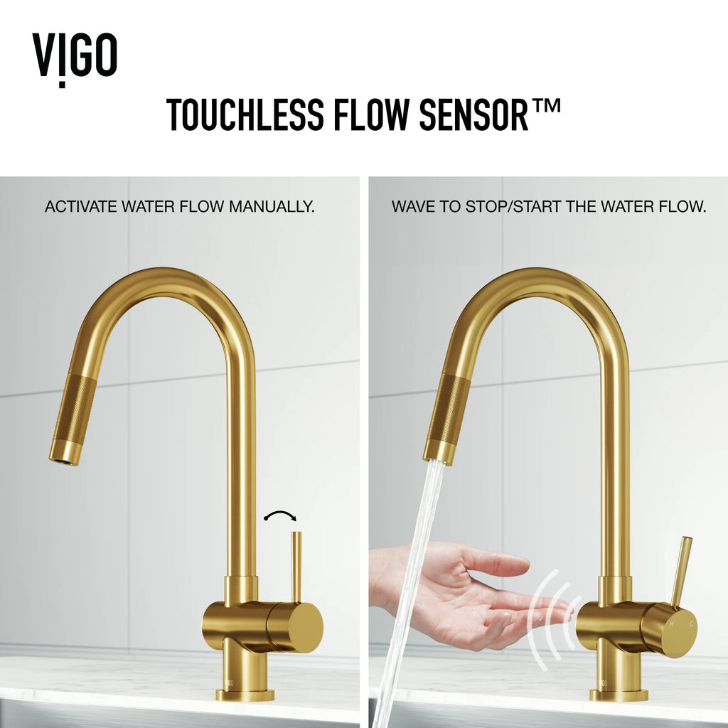 VIGO - Gramercy 17" Single Handle Smart Pull-Down Kitchen Touchless Faucet In Matte Brushed Gold Model# VG02008MGS