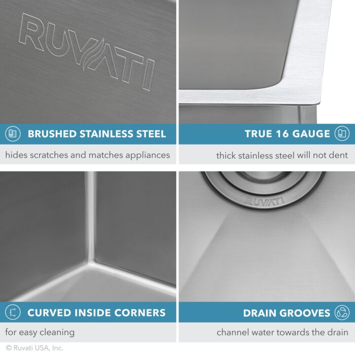 Savona Pro Ruvati 23″ x 18″ x 12″ Deep Laundry Utility Sink Rounded Corners Undermount 16 Gauge Stainless Steel – Model# RVU6125