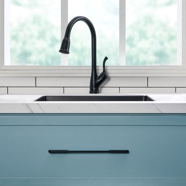Oakland 23″ Undermount Granite Composite Single Bowl Kitchen Sink In Black Model# KGU23189BK