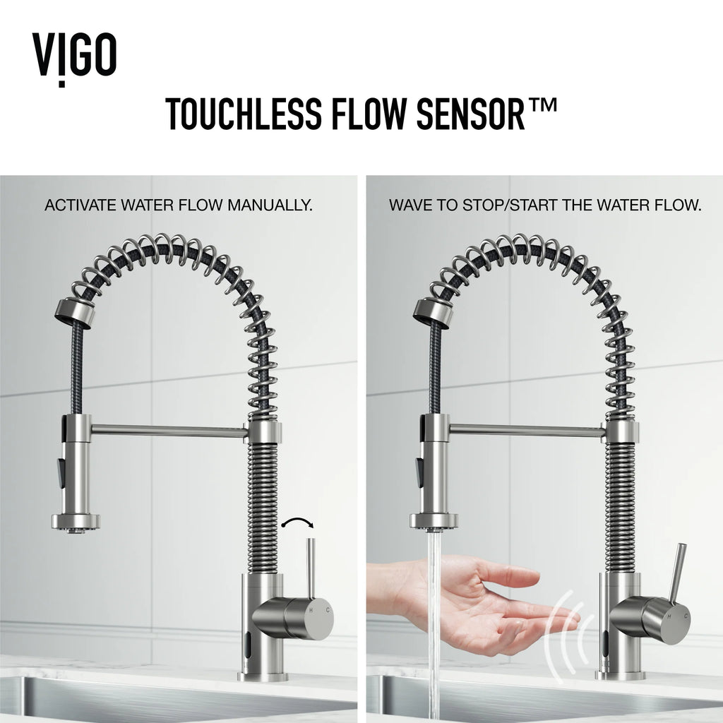 VIGO - Edison 19" Single Handle Smart Pull-Down Touchless Kitchen Faucet With Spring In Stainless Steel Finish Model# VG02001STS