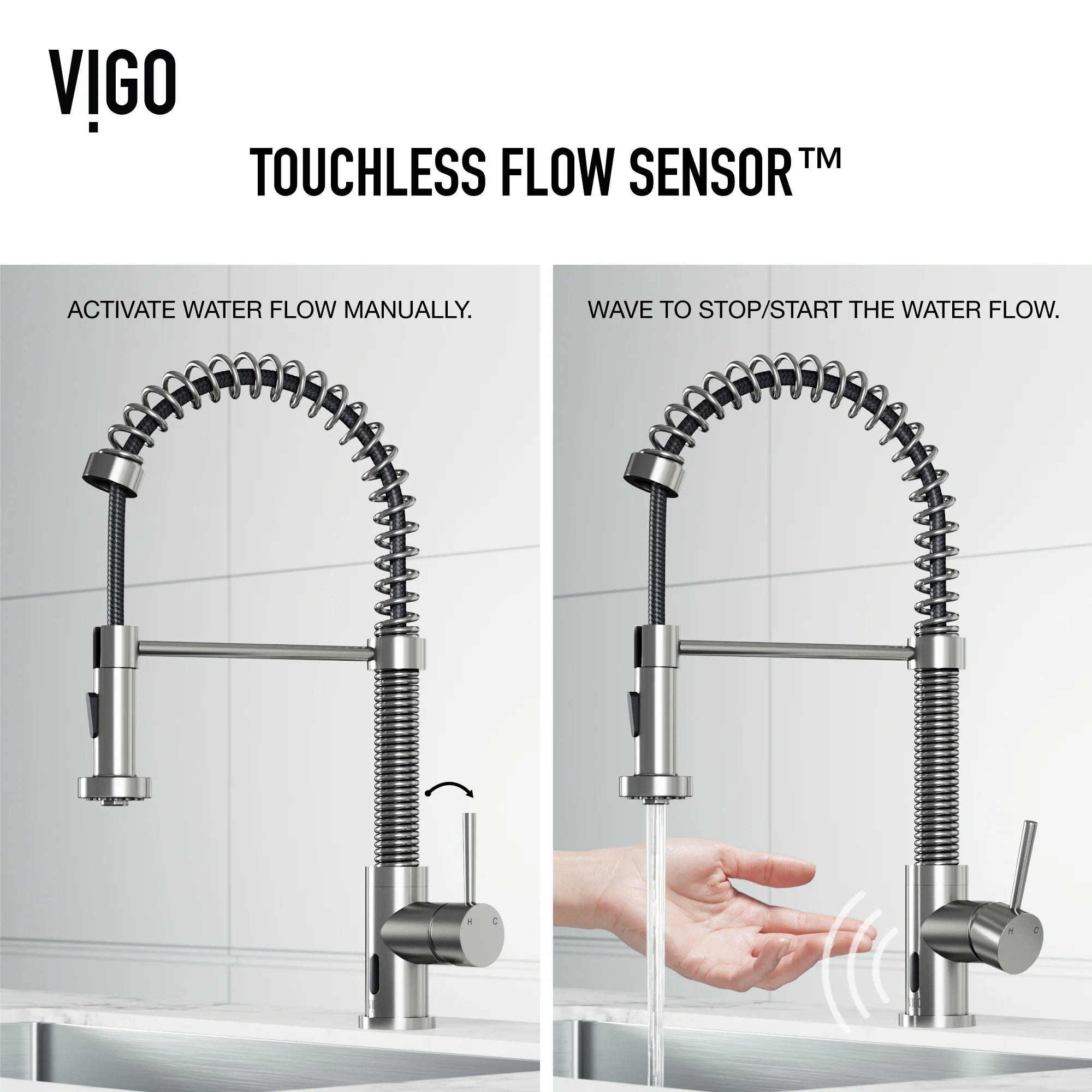 VIGO - Edison 19" Single Handle Smart Pull-Down Touchless Kitchen Faucet With Spring In Stainless Steel Finish Model# VG02001STS