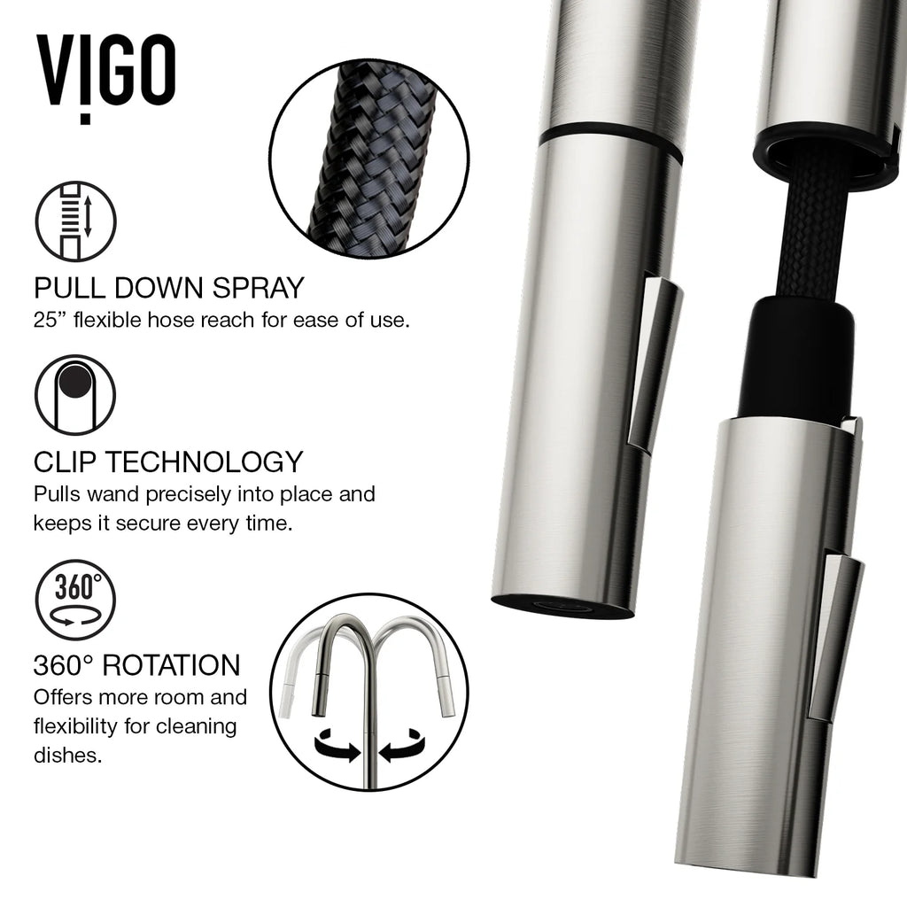 VIGO - Greenwich 18 in. Single Handle Pull-Down Kitchen Faucet In Stainless Steel Finish Model# VG02029ST