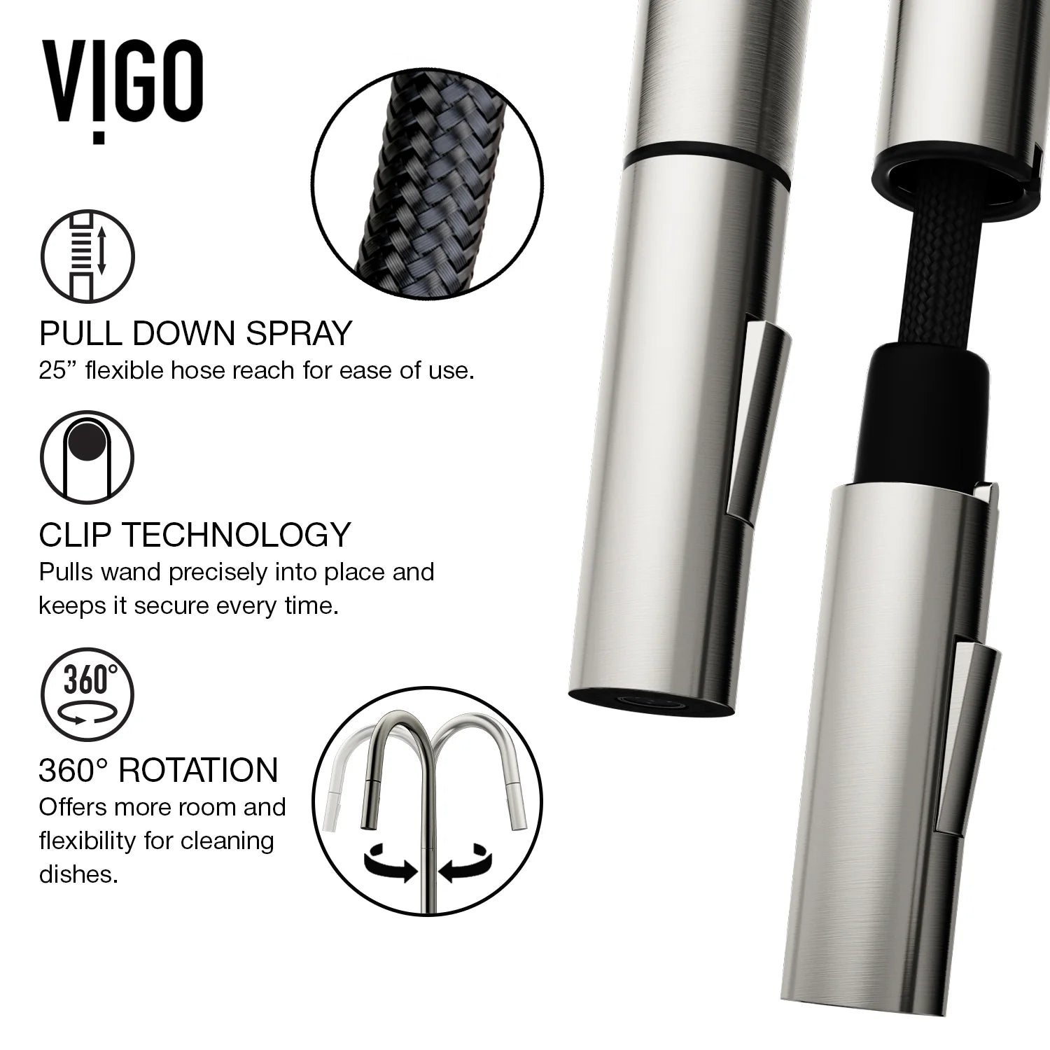 VIGO - Greenwich 18 in. Single Handle Pull-Down Kitchen Faucet In Stainless Steel Finish Model# VG02029ST